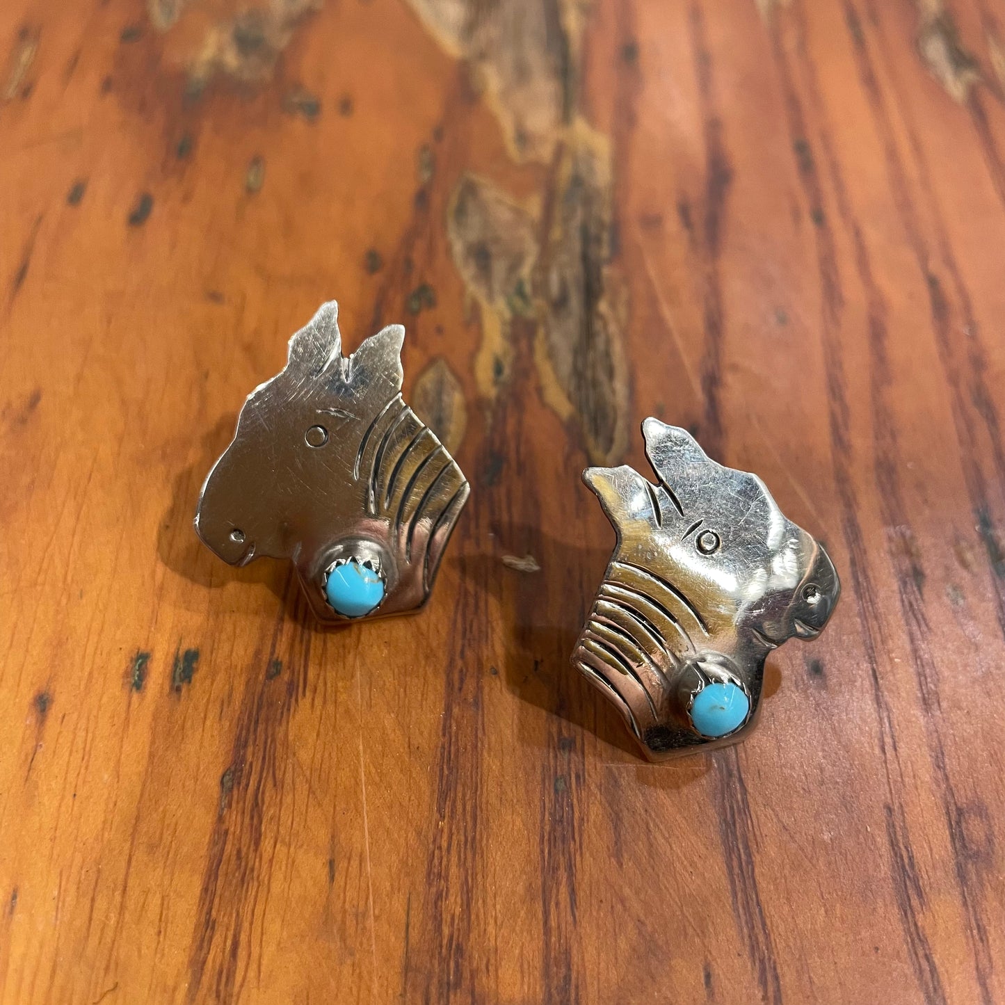 [NAVAJO] Nickel Silver Turquoise Horse Earrings