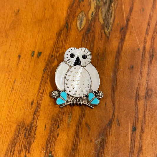 [Zuni] Мать подвесной и булавки Pearl Owl Top & Pin